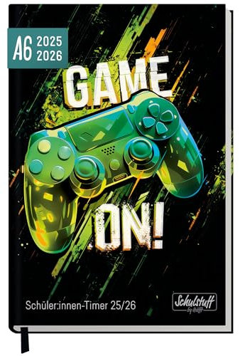 Schüler-Timer A6 2025/2026 Mini Schülerkalender Laufzeit Aug 2025 - Juli 2026, Schülerplaner (11 x 15 cm), Hausaufgabenheft Game on - nachhaltig & klimafreundlich