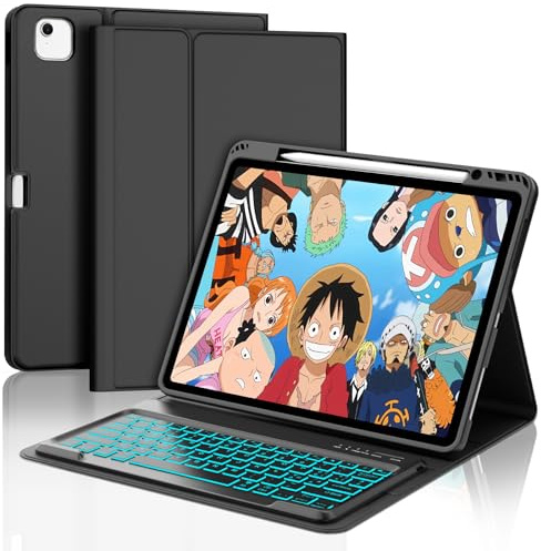 Funda con teclado para iPad Air 13 (M3) 2025/iPad Air 13 (M2) 2024, iPad Pro 12.9 6/5/4./3ª generación, iluminación de 7 colores, QWERTY alemán, teclado magnético Bluetooth extraíble, negro