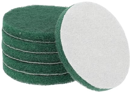 sourcing map 6pcs Scrubber Scouring Pads 180 Grits 4 Inch Drill Power Brush Hoop and Loop Surface Conditioning Disc Drill Scuffing Disc Scrub Pads for Home Kitchen Cleaning, Green