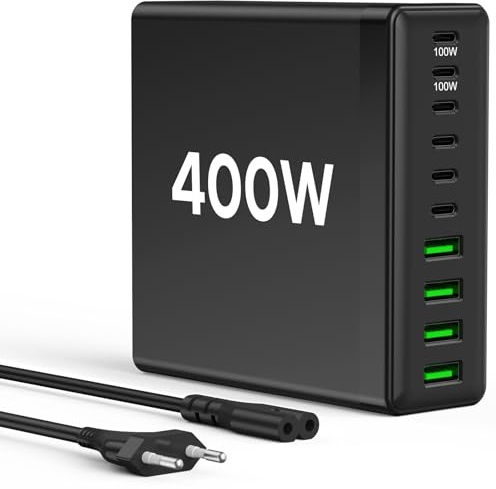 USB C Ladegerät Mehrfach: 400W 10-Port Schnellladegerät mit USB-C und USB-A, USB c Netzteil für iPhone Pro Max, MacBook, ipad