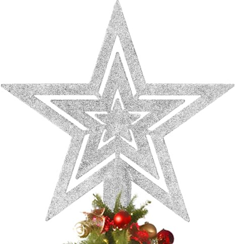 Silber Glitzernde Weihnachtsbaumspitze Stern, Christbaumspitze Festlicher