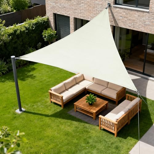 HENG FENG Vela Ombreggiante Triangolare 3x3x3m, Tenda da Sole Esterno Impermeabile in Tessuto Oxford con Protezione UV 95%, per Giardino Terrazza Piscina, Beige