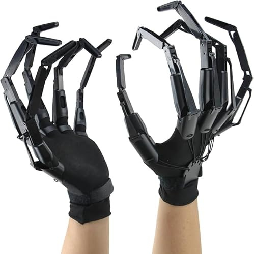 Tarotoo Halloween Articulated Fingers with Gloves, Need to Assemble Articulated Finger Extensions, Skeleton Bone Claw Hand, 3D Printed Novelty Props for Cosplay,Fits Most Fingers Sizes, Black