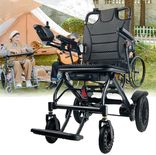 LFfwynog Silla de Ruedas eléctrica Plegable, Ligera y Plegable, Scooter de Movilidad para Adultos con Capacidad de 100 kg y Marco de Aluminio y Carbono para Viajes y Uso Diario. 20AH