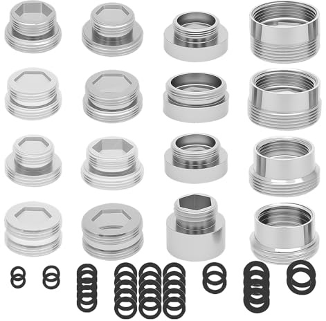 16 Pcs Faucet Adapter Kit Tap Adapter Kit with 32 Gaskets Universal Tap Adapters Set for Kitchen Sink Bathroom Garden Hose Filters Sprayers