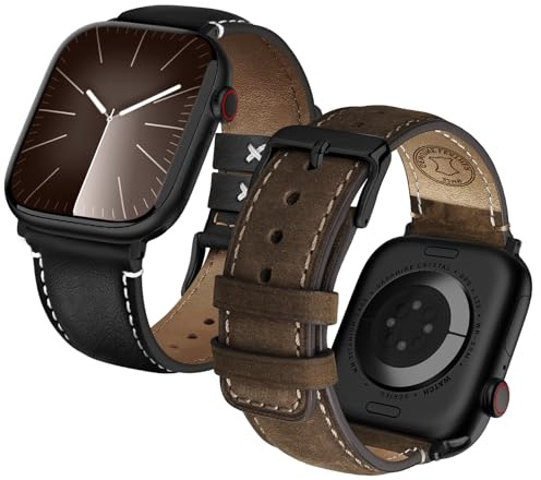 Fullmosa Bracelet en Cuir Véritable pour Apple Watch 49/46/44/45mm | Compatible avec iWatch Ultra3/2/1 SE3/2/1 Série 11/10/9/8/7/6/5/4 pour Homme Femme 2PCS