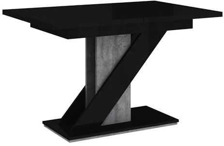 MAVEA Extendable Dining Table | Modern Pedestal Design for Dining, Living Room, or Office Space | Stylish & Functional, Space-Saving Design, and Durable Furniture | 120/160 cm (Black Gloss)