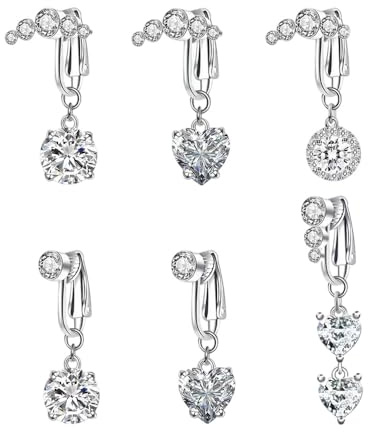 XFSRG 6 Stück Fake Bauchnabelpiercing Hängend Zirkonia Clip-On Piercing Bauchnabel Schmuck Piercings Fake Belly Button Piercing Bauchpiercing für Damen Mädchen Körperschmuck