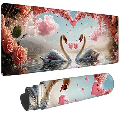 Tapis de Souris de Jeu, 1400 x 600 mm XXL Tapis Souris Gaming Grand, Antidérapant Étanche, Extended Long Clavier Mouse Pad, Accessoire Bureau, pour Gamer, Ordinateur, PC (Lac des cygnes) X-756