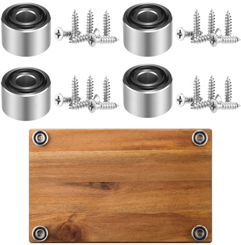 Yaocom 4 Pcs Stainless Steel Cutting Board Feet with Nonslip Pads Board Feet Legs with Silicone Rubber and Screws Kit for Kitchen Unfinished Cutting (Silver,1.18 x 0.79 Inch)