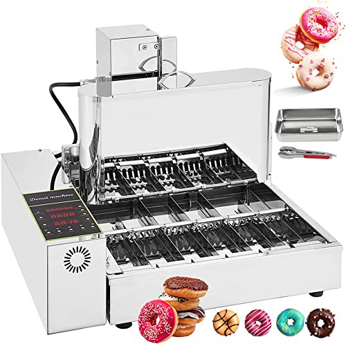 Macchina per ciambella commerciale, 2000 W, 4/6 file, mini friggitrice a ciambella con controllo digitale, ribaltamento automatico, spessore regolabile per panetteria e ristorante