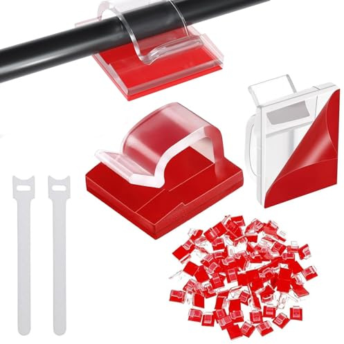 100Pcs Clips Câbles, Cable Adhesif Rangement de Câble, Attache Auto Collant, Câble Management, Plastique Organiseur de Fils Electrique pour Bureau/TV/Téléphone/Chargeur (Transparent)