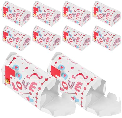 BESTYASH 10 Cajas de Cartón Forma de Buzón para Dulces Cajas de Fiesta de San Valentín Resistentes Embalaje Creativo para Golosinas Chocolates y Regalos Pequeños Adecuado para