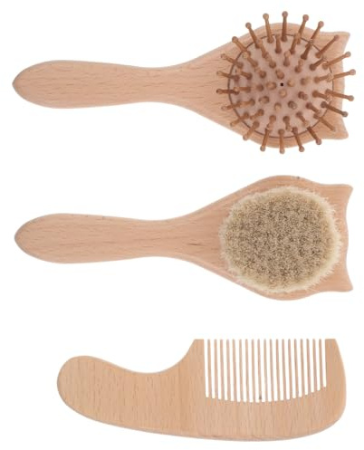 PAMINGONO 3 St Nyfödd Babyborste och Kamset med Mjuka Borsthår Kattformad Kam och Luftfylld Trubbig Borste för Skonsam Hårstyling och Hårvård Säker och Babyvänlig Hårvårdsuppsättning för