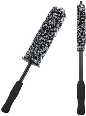 Lot de 2 brosses à jantes en microfibre, flexible pour un nettoyage en douceur et sans rayures jusqu'à fond dans le fond de jante, brosse pour jantes en aluminium, gants de lavage pour jantes de