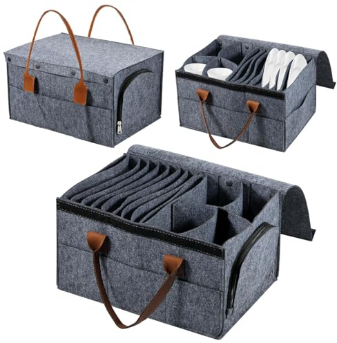 Etomvoop Tellerhalter für Wohnwagen, Geschirr, Tassen, Aufbewahrungsbehälter, 12 Stück, mit weichen Trennwänden, bewegliche Filzbox für T4, T5, Boot, Wohnmobil, Camping-Zubehör
