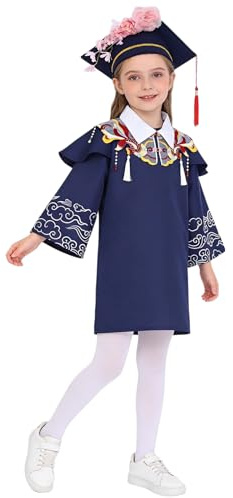 TSSOE Barn, flicka, dagis, kostym, 3 delar, nykinesisk klänning och kappa med blommig hatt, kostym, diplom, röd, ålder 9–10 år gammal