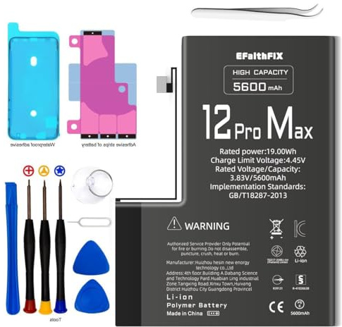 Batterie pour iPhone 12 Pro Max 4980mAh Batterie de Remplacement Haute capacité 0 Cycle avec Kits d'outils de réparation pour modèle A2342, A2410, A2412, A2411