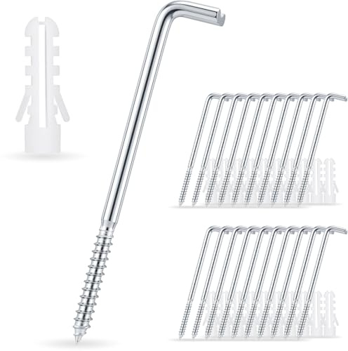 20 stycken raka skruvkrokar med spår, M6 x 100 mm vägghängare, silver galvaniserad skruvkrok, gängade krokar för inomhus och utomhus hängande föremål - stark belastning
