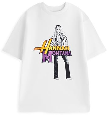 Disney Hannah Montana Womens White Graphic Tee | Short Sleeve Top with Character Illustration & Lightning Bolt Design | Everyday Wear T-Shirt | TV Show Merch