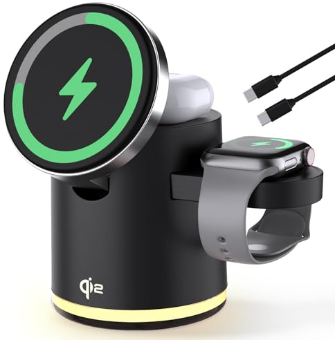 3 In 1 Wireless Charging Station,Qi2 15W Fast Wireless Charger For iPhone | Qi2-certified 15W Fast For MagSafe Charger Stand for iPhone 17/16/15/14/13,for Apple Watch,for AirPods,for Bedside,for Office