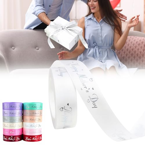 Happy Mother's Day-Bänder, 20 MM Breit, Muttertagsband Bedruckte Satinbänder, Geschenkband Mit Goldfolien-Drucken, Für Geschenkverpackungen, Blumenstrauß, Kranz, Kuchendekoration (Weiß)
