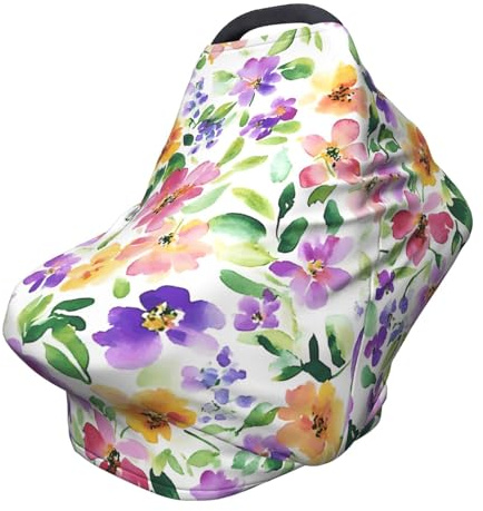 Färgglad blomma amningsskydd 360° full täckning tusensköna blommig stretch halsduk för amning och bilstolsskydd passar för de flesta barnvagnar och barnvagnar