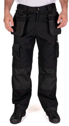 Lee Cooper LCPNT210 Herr Premium Multi & Hölster Ficka Knäskydd Arbetsbyxor Lastbyxor, Svart/Svart, Storlek 34 Lång
