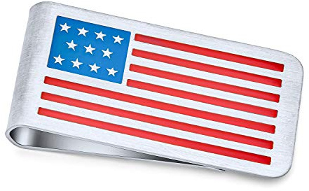 Bling Jewelry Patriotischer Usa Amerikanische Flagge Rot Weiß Blau Sterne Streifen Geldklammer Für Männer Vater Schlicht Gravurfähig Kreditkarte Emaille Silberfarbener Edelstahl Individuell Graviert