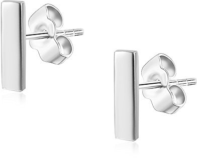 Womens Sterling Silver Tiny Bar Studs Push-Back Earrings in Sterling Silver White Gold Finish