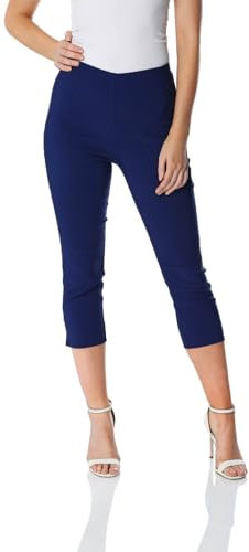 Roman Originals Cropped Trousers for Women UK Ladies Capri Leggings Summer Pants Short Crop Stretch 3/4 Length Three Quarter Pedal Pusher Clothes Elasticated Bengaline Cut Off - Midnight - Size 12