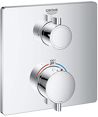 GROHE 24110000 Grohtherm Single Function 2-Handle Thermostatic Trim, Starlight Chrome