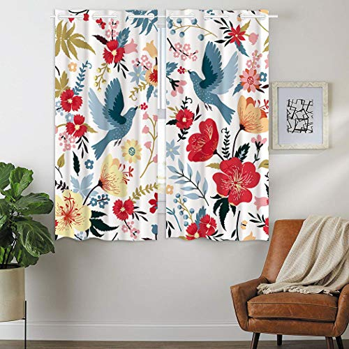YISUMEI Bedruckte Blickdichter Vorhang mit Ösen,2 Stück,Blumen Vogel Malerei,160 x 110cm(H x B)