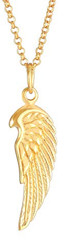 Kuzzoi Collier pour homme en argent sterling 925 avec pendentif en forme d'aile d'ange (24 mm), collier pour homme en argent sterling 925 plaqué or, chaîne dorée avec pendentif en forme d'ailes d'ange