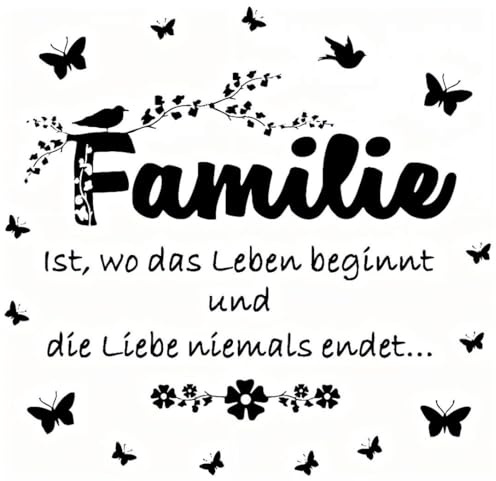 WandSticker4U®- Wandtattoo Sprüche FAMILIE IST & SCHMETTERLINGE & BLUMENRANKE schwarz XXL (100x62 cm) I Wandtattoo Wohnzimmer Spruch Familie Leben Liebe Wandsticker Sprüche Schlafzimmer Küche Flur