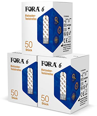 FORA 6 Blutzucker Teststreifen 150 Stück – kompatibel mit FORA 6 Duo/Plus/Connect Blutzuckermessgeräten