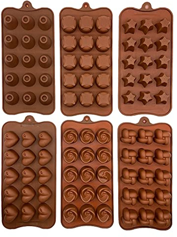 Backform Pralinenformen Set aus Silikon zum Backen, Bonbons Kleine flexible Form für Muffin harte oder gummiartige Süßigkeiten - Werkzeuge zur Bonbon Braun, 6tlg. 21,5 x 11 cm (SBGK1001-2)