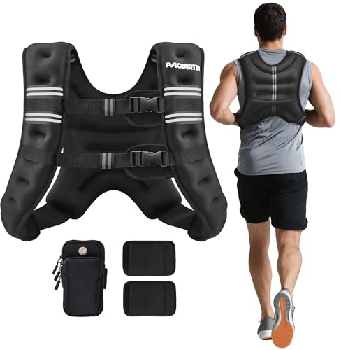 PACEARTH Weighted Vest,4lb/6lb/10lb/12lb/16lb/20lb/25lb/30lb Weight Vest with Reflective Stripe, Body Weight Vests Adjustable for Men, Women Workout, Strength Training, Running, Walking, Jogging