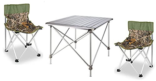 Campingtische StüHle Quadratischer Klapptisch mit 2 Stühlen, tragbarer Außenkampierkampagne, können 44-77 cm Garten, Strand, Grilltabelle anheben