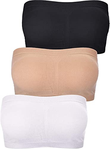 FULIER Women Bandeau Bra Padded Strapless Brarette Soft Bra Seamless Stretchy Bandeau Tube Top Bras (Black, White, Nude, M)
