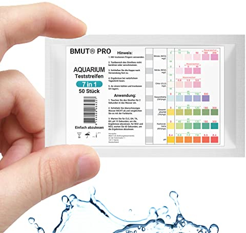 BMUT 50x 7in1 Aquarium Teststreifen für Teich Fische Wasserwerte z.B. pH Nitrit Nitrat GH-Wert Marke: August Engelhardt