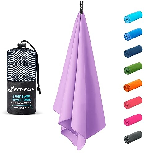 Fit-Flip Swimming towel – quick dry microfibre beach towel - ultra absorbent thin microfiber towels for travel, beach & gym - lightweight swim essentials (50x30cm, Pastel Violet)