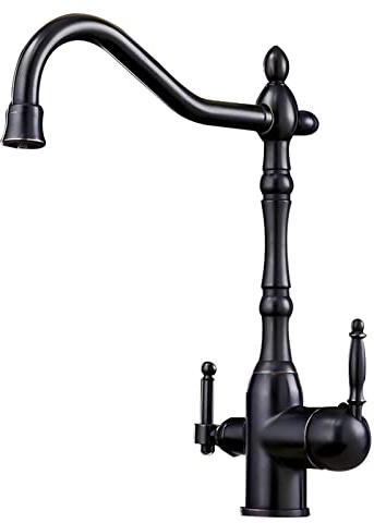 3 Wege Filter Wasserhahn Küche Küchenarmatur Spültischarmatur 3-In-1 Mischbatterie Trinkwasser Küchenspüle Doppelgriff Drehbarer Wasserhahn Schwarz
