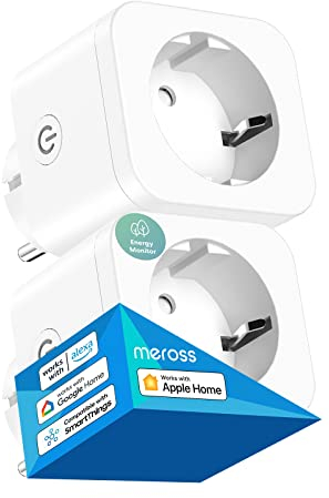 Meross Prise Connectée (Type F), 16A Prise WiFi Compatible avec Apple HomeKit, Alexa et Google Home, Lot de 2 Prises avec Mesure de Consommation Électrique, Commande Vocale et Contrôle à Distance