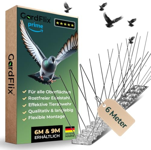 Gardflix® Taubenabwehr Spikes Taubenschreck 9m & 6m | Edelstahl Vogelschreck für Balkon und Fenster | Vogelabwehr Spikes zum Tauben vertreiben | Vogelschutz Abwehr gegen Vogelnester (Kunststoff 6m)