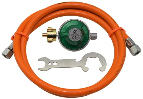 Gasschlauch mit Druckminderer 1,5m 150cm 50mbar 1/4 Links mit Gasreglerschlüssel Gasregler