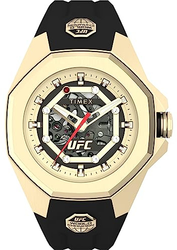 Timex Men's UFC Mechanical Street 45 mm Watch - Black PU Strap Gold-Tone Dial Gold-Tone Case TW2V86500
