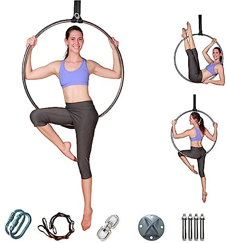 SHAIRMB Yoga-Aerial-Hoop-Set, 31/33/35/37 Zoll Indoor-Fitness Yoga-Luftreifen mit Zubehör, Yoga-Reifen aus Edelstahl, Luftakrobatik Edelstahlring für Erwachsene,80cm