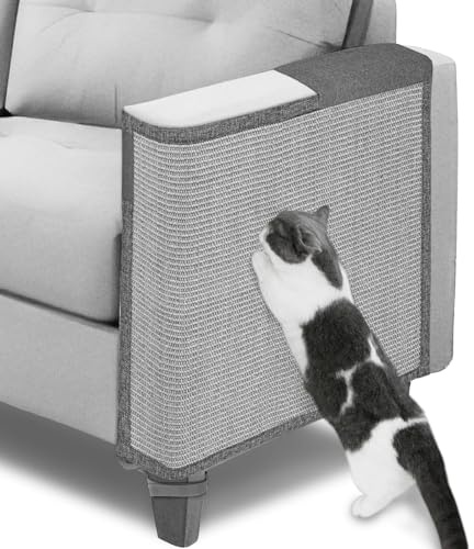 Cat Scratch Couch Protector,23.6 L*19.6 W Scratching Furniture Protector Pad,Cat Scratch Sofa Arm Sheild with Grey Natural Sisal for Protecting Couch Sofa Chair Furniture (Grey/Left Hand)