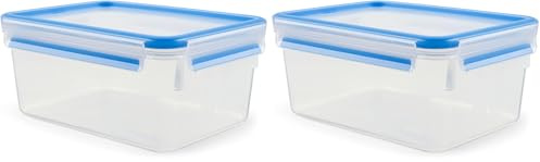 Emsa 508546 Clip & Close | Rechteckige Frischhaltedose | mit Deckel | 3.7 Liter | Transparent/Blau (Packung mit 2)